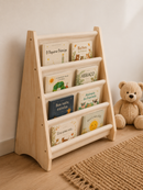 Estante Porta Livros Infantil Montessoriana | Rack em Madeira e Tecido + 8 Livros de Brinde