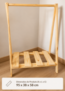 Arara Infantil Montessori em Madeira Pinus | Cabideiro Organizador com Prateleira