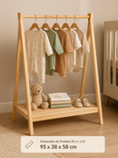 Arara Infantil Montessori em Madeira Pinus | Cabideiro Organizador com Prateleira