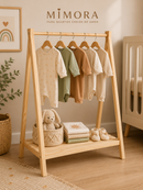 Arara Infantil Montessori em Madeira Pinus | Cabideiro Organizador com Prateleira