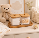 Kit Porta Algodão e Cotonete em Acrílico com Tampa de Bambu | Organizador 2 Peças