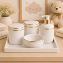 Kit Higiene Bebê em Porcelana com Filete Dourado | 4 ou 5 Peças Premium