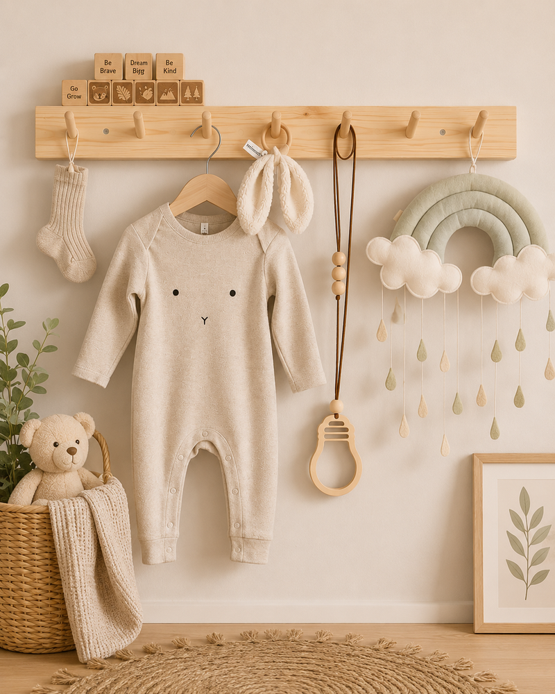 Cabideiro Infantil de Parede em Madeira Pinus | Estilo Montessori