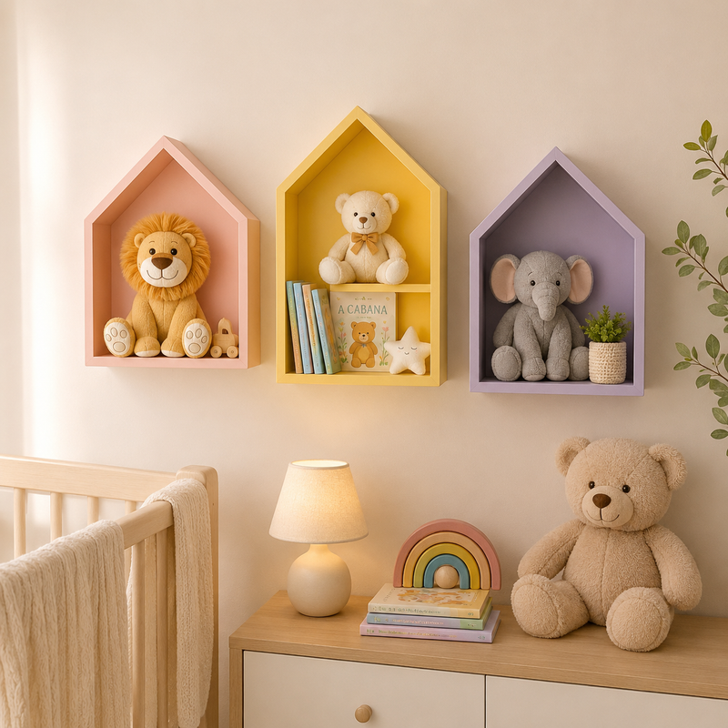 Trio Nicho Casinha Infantil MDF – Decoração Quarto Bebê Luxo