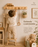 Cabideiro Infantil de Parede em Madeira Pinus | Estilo Montessori