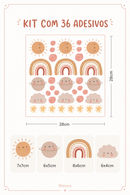 Adesivo de Parede Infantil Boho | Sol, Arco-Íris, Nuvens, Bolinhas e Estrelas