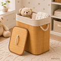Cesto Organizador de Bambu com Tampa 50L | Dobrável para Roupas e Brinquedos