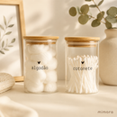 Kit Porta Algodão e Cotonete em Vidro com Tampa de Bambu | Organizador 2 Peças