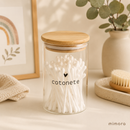 Kit Porta Algodão e Cotonete em Vidro com Tampa de Bambu | Organizador 2 Peças