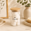 Kit Porta Algodão e Cotonete em Vidro com Tampa de Bambu | Organizador 2 Peças