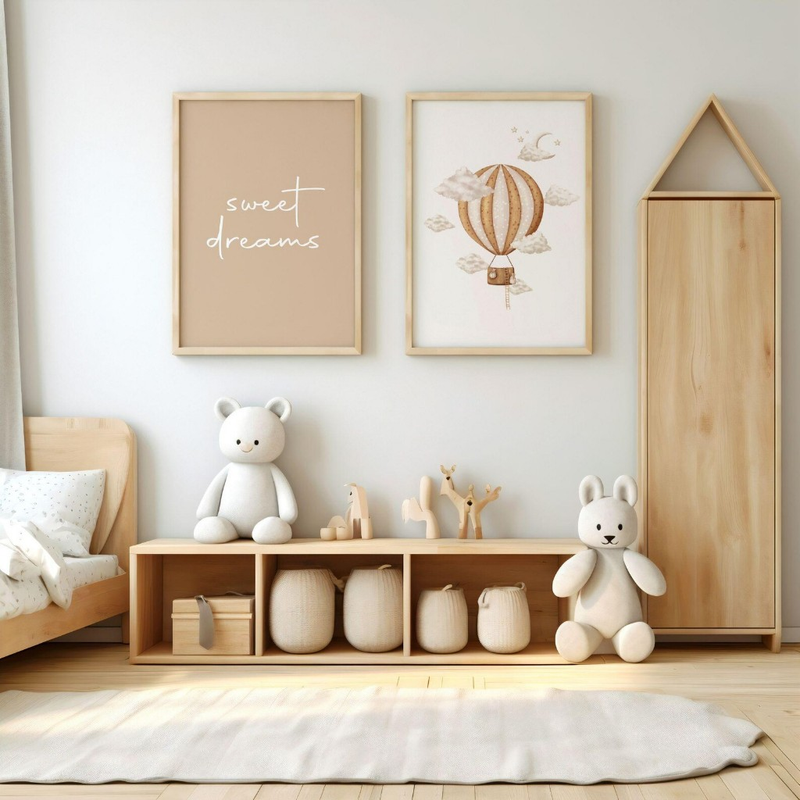 Kit 2 Quadros Decorativos Infantil Balão Boho | Quarto de Bebê Menino e Menina – Amor Em Tons Terrosos No1