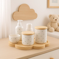 Kit Higiene Bebê em Porcelana Nuvem com Bandeja e Garrafa Térmica | 6 Peças