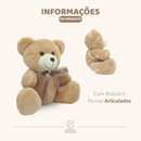 Urso de Pelúcia Articulado com Laço 15cm Sentado Decoração Quarto Infantil