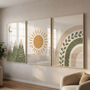 Quadro Parede Decorativo Infantil Kit 3 Peças Boho Arte Sol Montanha Bebe Quarto Vários Modelos