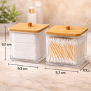 Kit 2 Porta Algodão e Cotonete Acrílico com Tampa de Bambu – Organizador Luxo/Premium para Banheiros e/ou Penteadeira