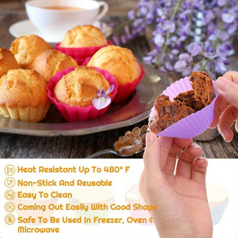 Conjunto 12/24/36 Peças Forma de Silicone Redonda para Cupcake de 7 cm para Assar Bolos